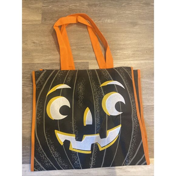 Shopping Large Black Bag Pumpkin Trick or Treat Reusable Tote Fall NEW TJMaxx - Picture 2 of 5